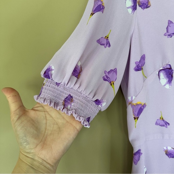 Purple Floral Puff Sleeve Ruffle Dress Women M Fairy Tired Smocked Feminine Flow - Picture 3 of 10